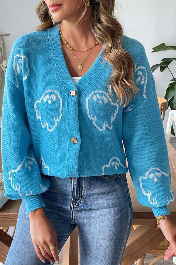 Drune | Halloween-Geist-Button-Pullover