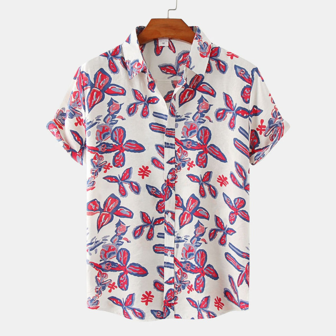 Drune | Floral kurzärmeliges Blumenhemd Männer