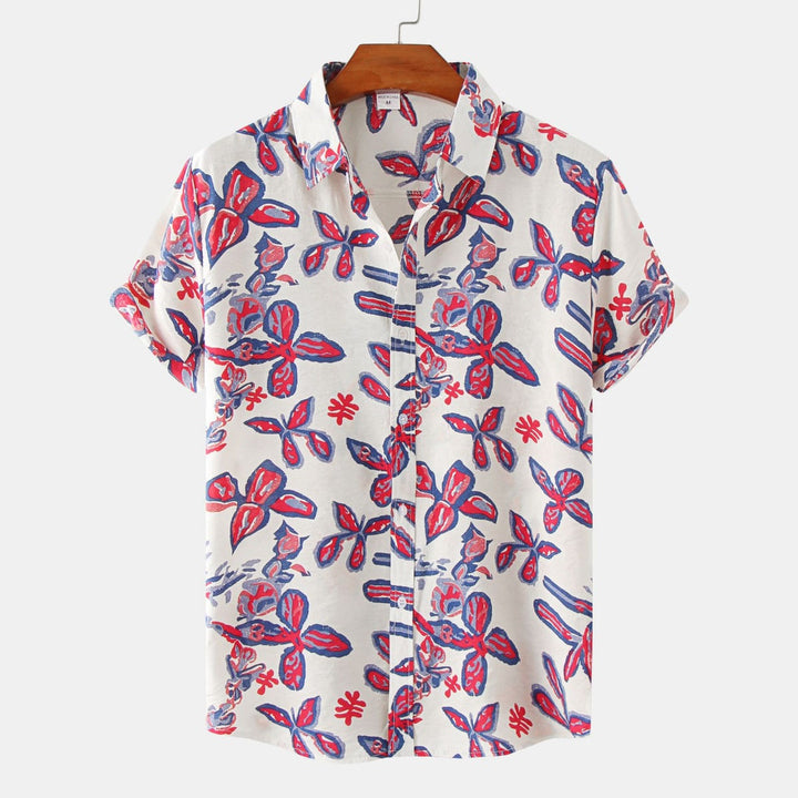 Drune | Floral kurzärmeliges Blumenhemd Männer