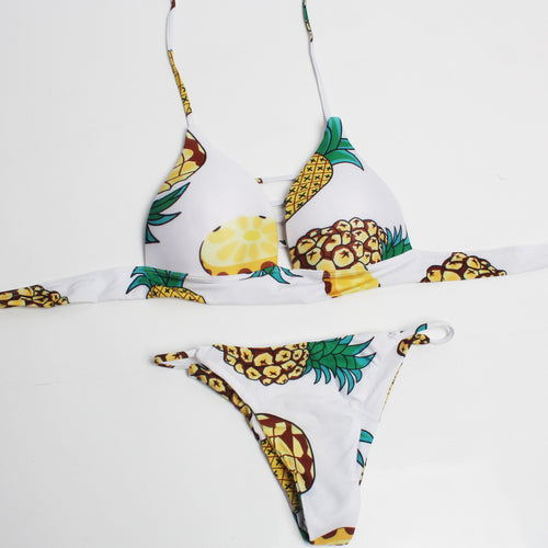 Damen Triangel-Bikini mit fröhlichem Ananas-Muster Drune