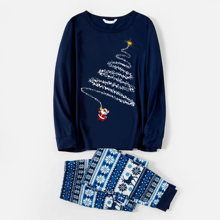 Drune | Santa Claus Druck Blau Familie Weihnachten Passende Pyjamas