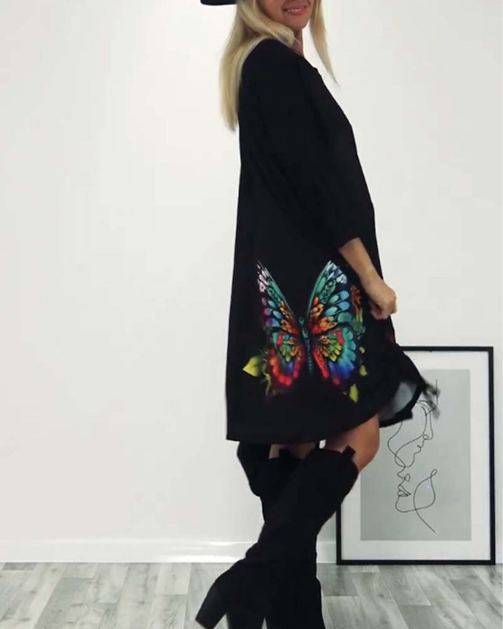 Drune | Kleid mit Schmetterlings Print und Tasche
