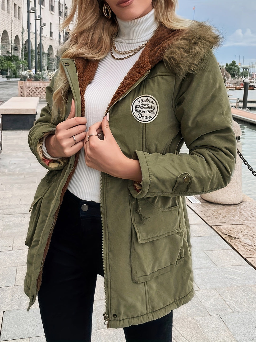 Drune | Warme, gesteppte Winterjacke aus Baumwolle mit Kunstfellkragen für Damen - Ideal für Herbst/Winter
