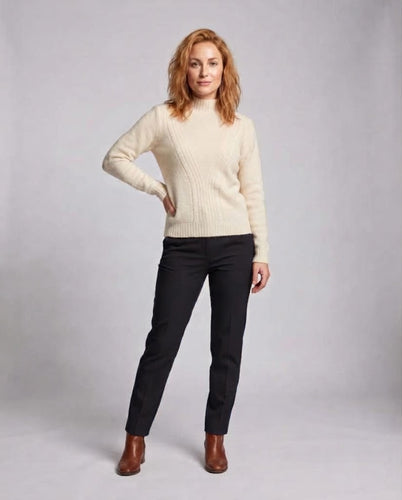 Damen Flauschiger Mockneck Pullover mit Kabelmuster und Offenes Panel Drune
