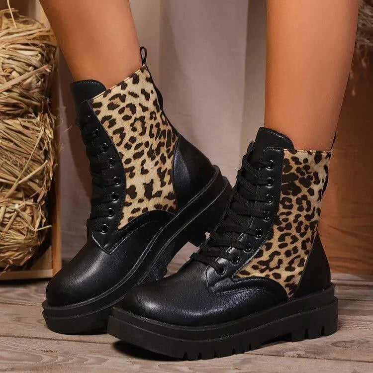 Drune | Damen Leoparden Martin Stiefel