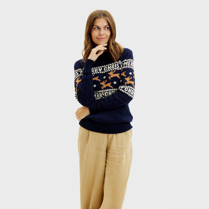 Drune | Der elegante Weihnachtsstrickpullover Blau - Damen