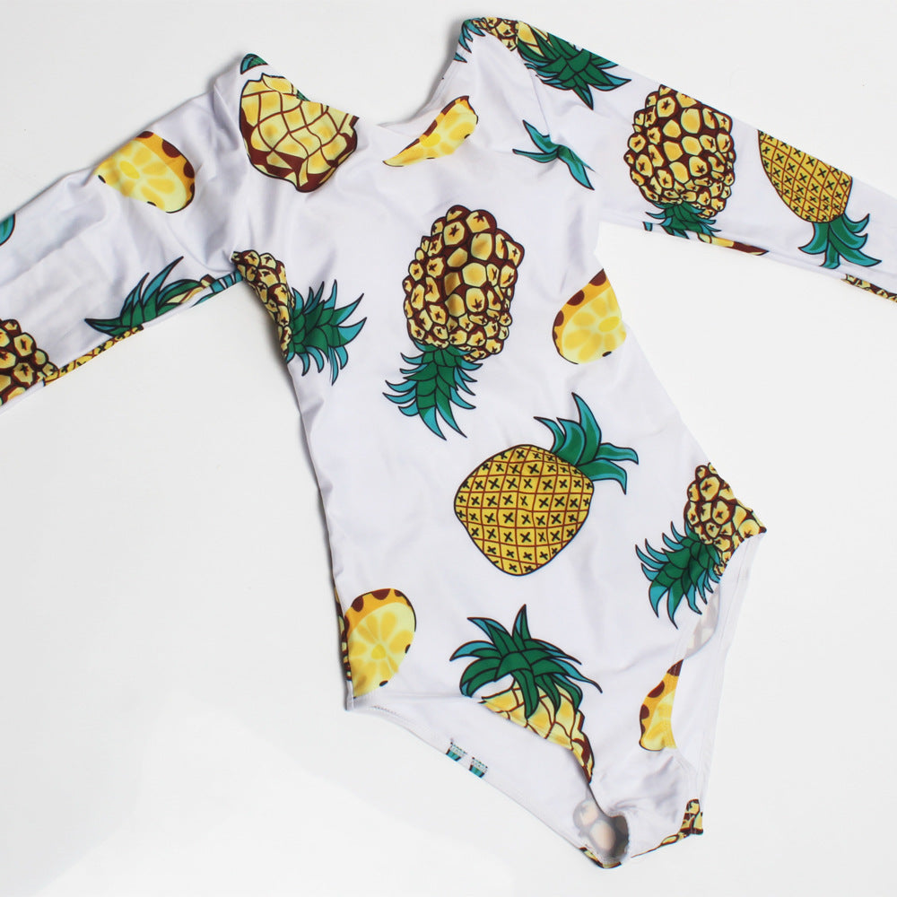 Damen Einteiliger Schwimmanzug mit Langarm und Ananas-Motiv Drune