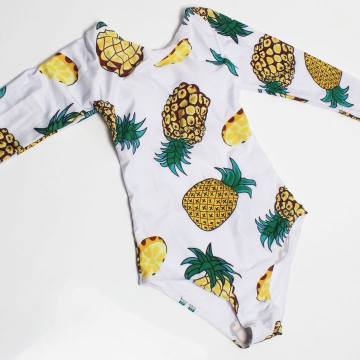 Damen Einteiliger Schwimmanzug mit Langarm und Ananas-Motiv Drune