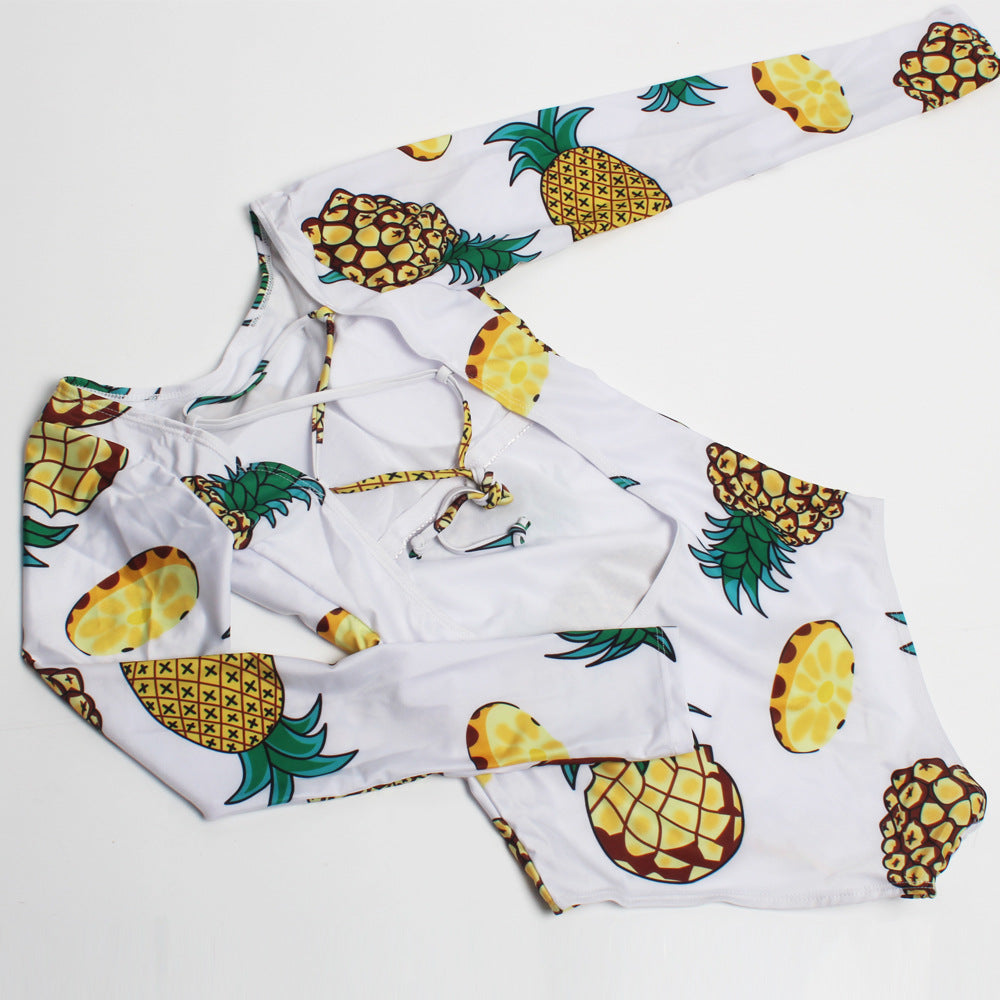 Damen Einteiliger Schwimmanzug mit Langarm und Ananas-Motiv Drune