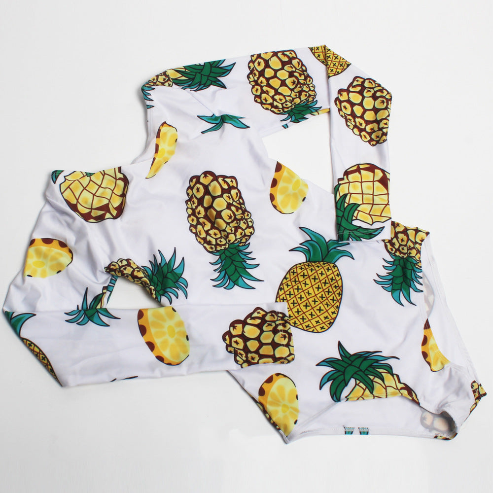 Damen Einteiliger Schwimmanzug mit Langarm und Ananas-Motiv Drune