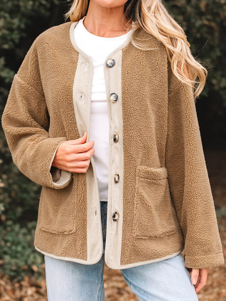 Drune | Damen Button-Front Sherpa Teddy Jacke