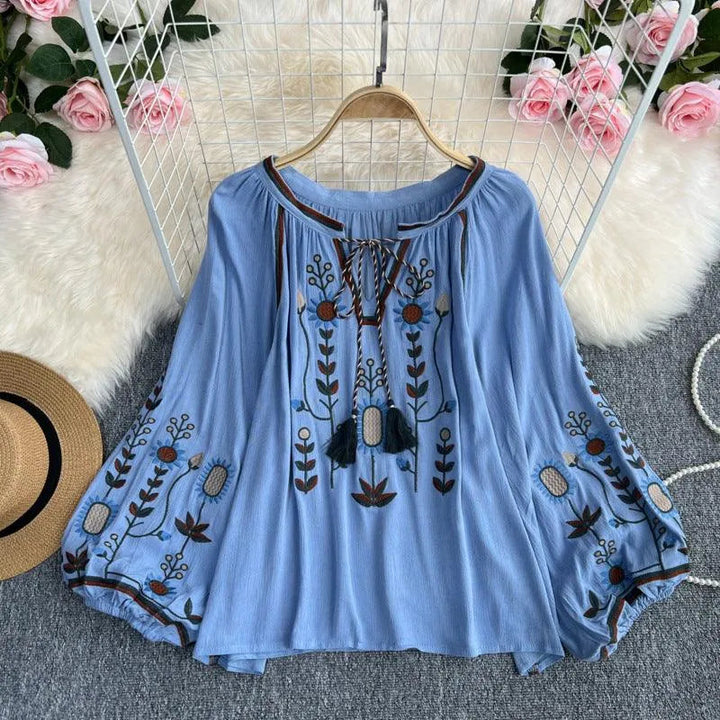Drune | Damen Rundhalsbluse mit Stickerei