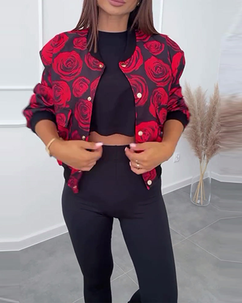 Drune | Jacke mit Knöpfen und Rosen Print