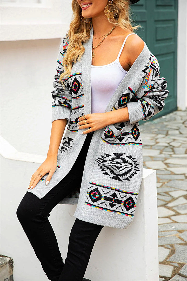 Drune | Langer Ethno-Strick-Cardigan für Damen