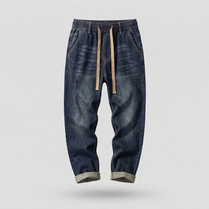 Herren Freizeit Denim Jogginghose mit elastischem Bund und Kordelzug Drune