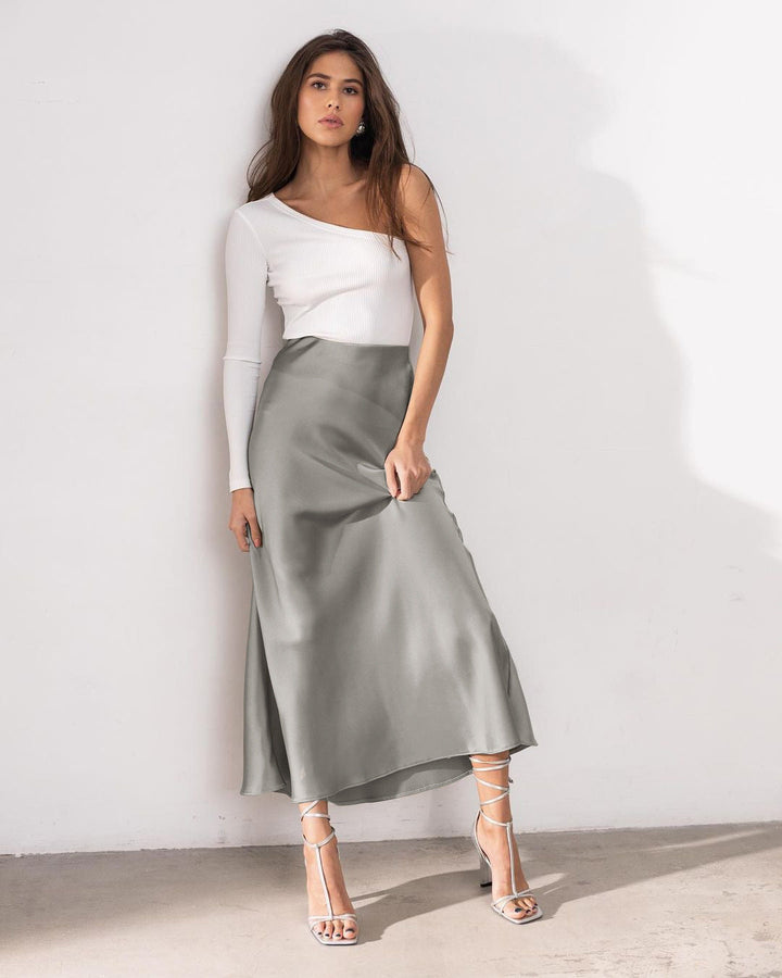 Drune | Stilvoller Rock mit hoher Taille Seidiges Eis Seidenrock