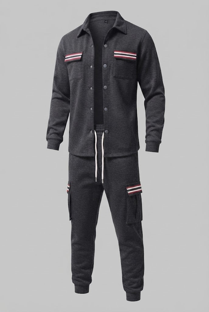 Herren-Cargo-Jogginganzug mit Overshirt, Kordelzug und kontrastierenden Klappentaschen Drune
