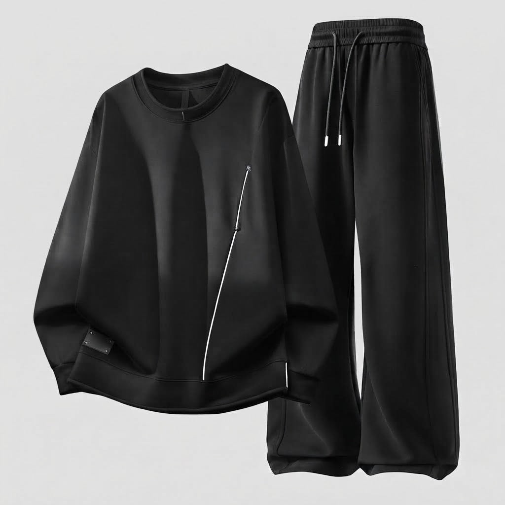 Herren Oversized Freizeitset aus schwerem Baumwollmix mit Rundhalsausschnitt Sweatshirt & weitem Jogginghose drune