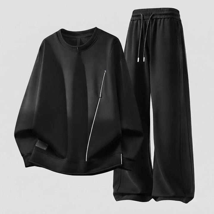Herren Oversized Freizeitset aus schwerem Baumwollmix mit Rundhalsausschnitt Sweatshirt & weitem Jogginghose drune