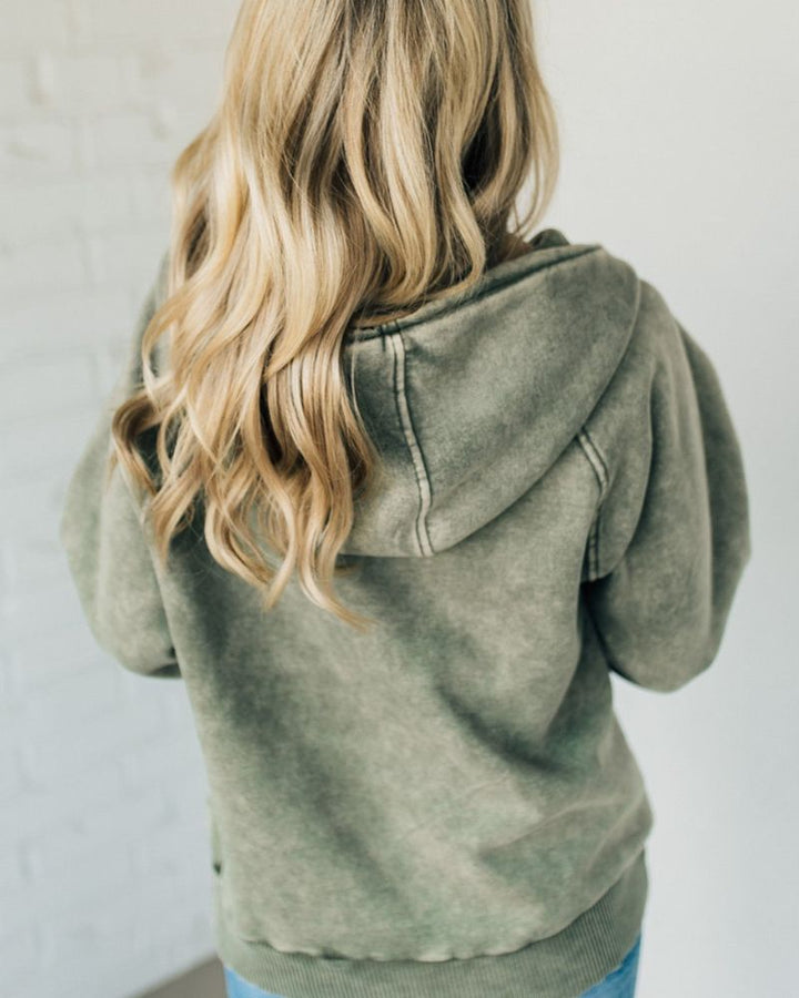 Drune | Zip Henley Acid Wash Fleece Hoodie