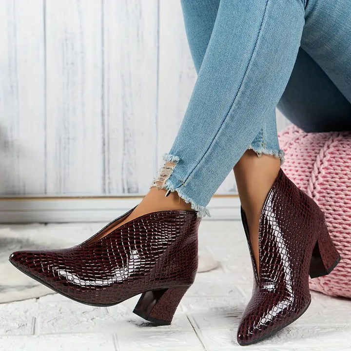 Drune | Glänzende Croco Print Stiefeletten