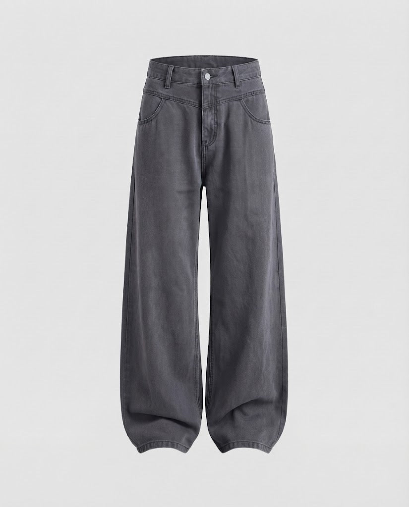 Damen Weit geschnittene Relaxed-Five-Pocket-Denimhose mit bodenlangem Saum Drune