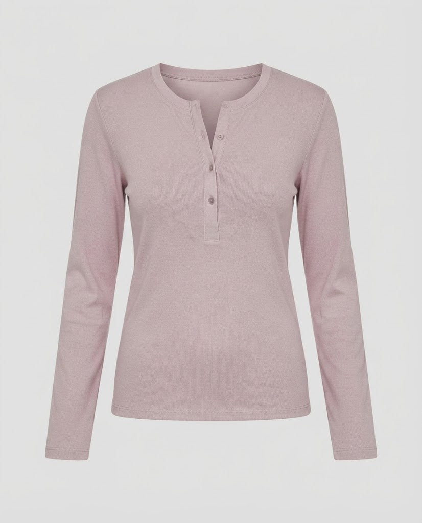 Damen Leichtes Langarm-Henleyshirt aus Bio-Baumwolle mit Knopfleiste Drune