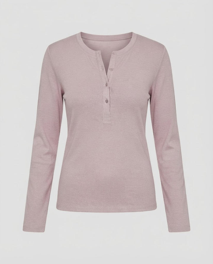 Damen Leichtes Langarm-Henleyshirt aus Bio-Baumwolle mit Knopfleiste Drune