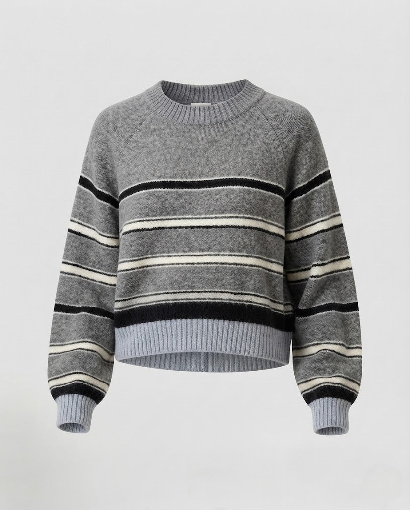 Damen Gestreifter Feinstrick-Pullover mit Raglanärmeln und geripptem Saum Drune