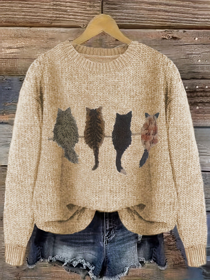 Drune | Strickpullover mit Katzendesign Acrylmischung Komfortabel und Stilvoll
