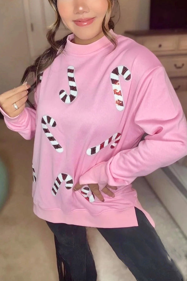 Drune | Weihnachts-Pailletten-Lässiger Rundhals Langarm-Sweatshirt