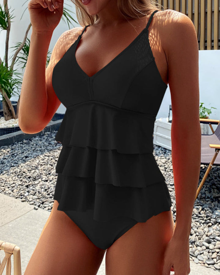 Drune | Tankini Mit Gespaltenem Stil Und Rüschen in Einfarbiger Farbe