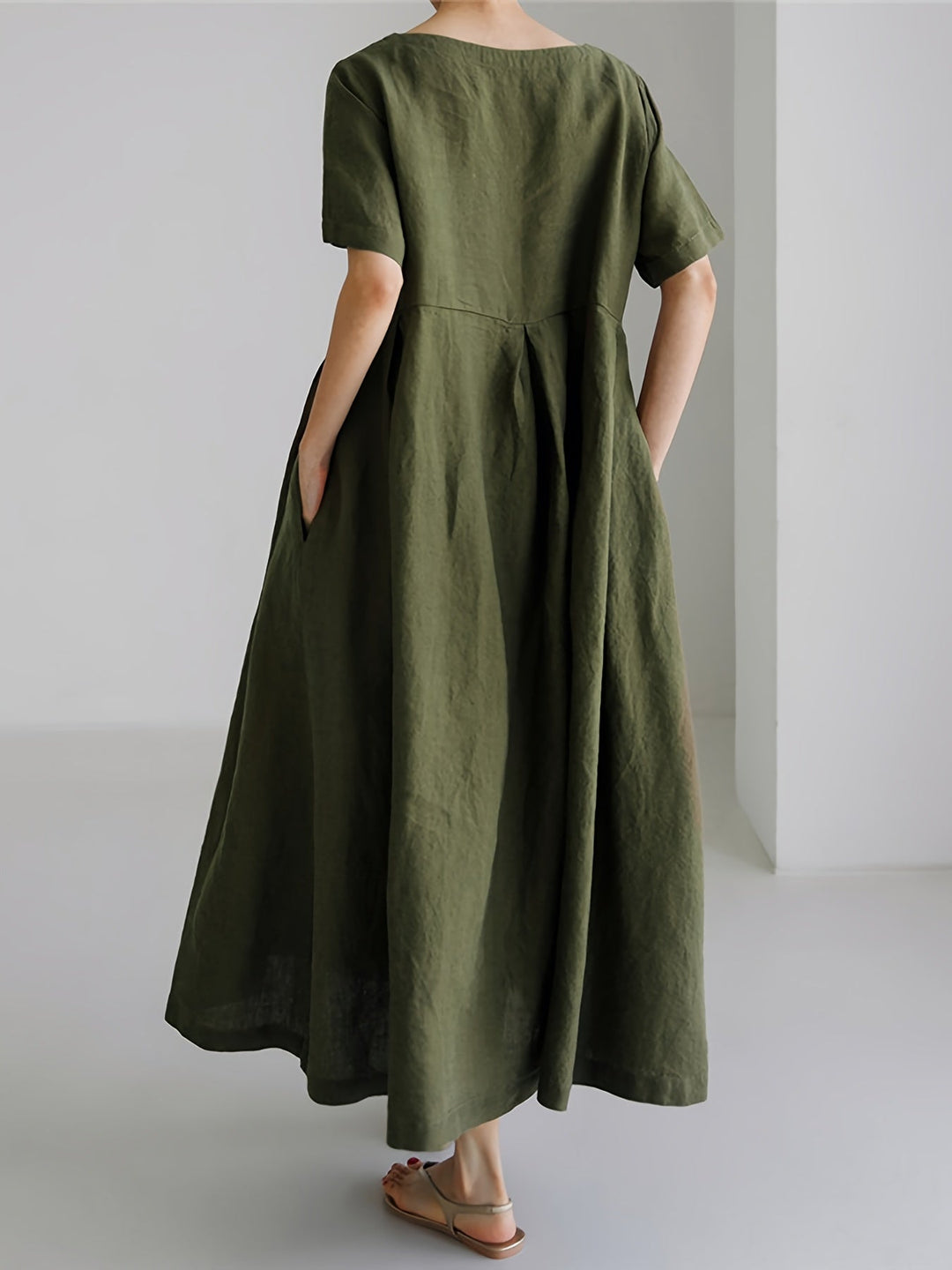 Drune | Damen Einfarbiges Leinenkleid Kleid
