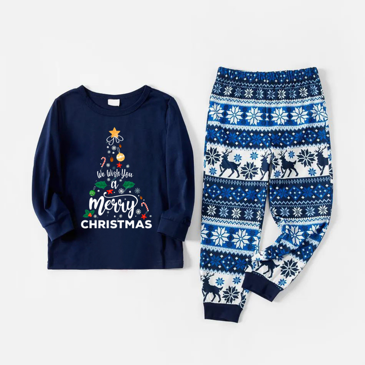 Drune | "Wir wünschen Ihnen ein frohes Weihnachten" Print Blau Familie Weihnachten Passende Schlafanzüge