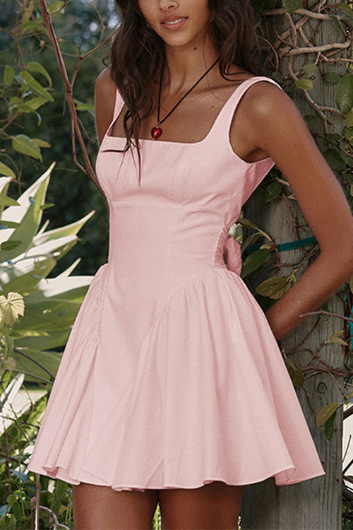 Drune | Rosiedress Square Neck Schleife Knot Rückenfrei Mini Kleid