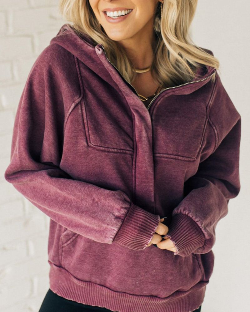 Drune | Zip Henley Acid Wash Fleece Hoodie