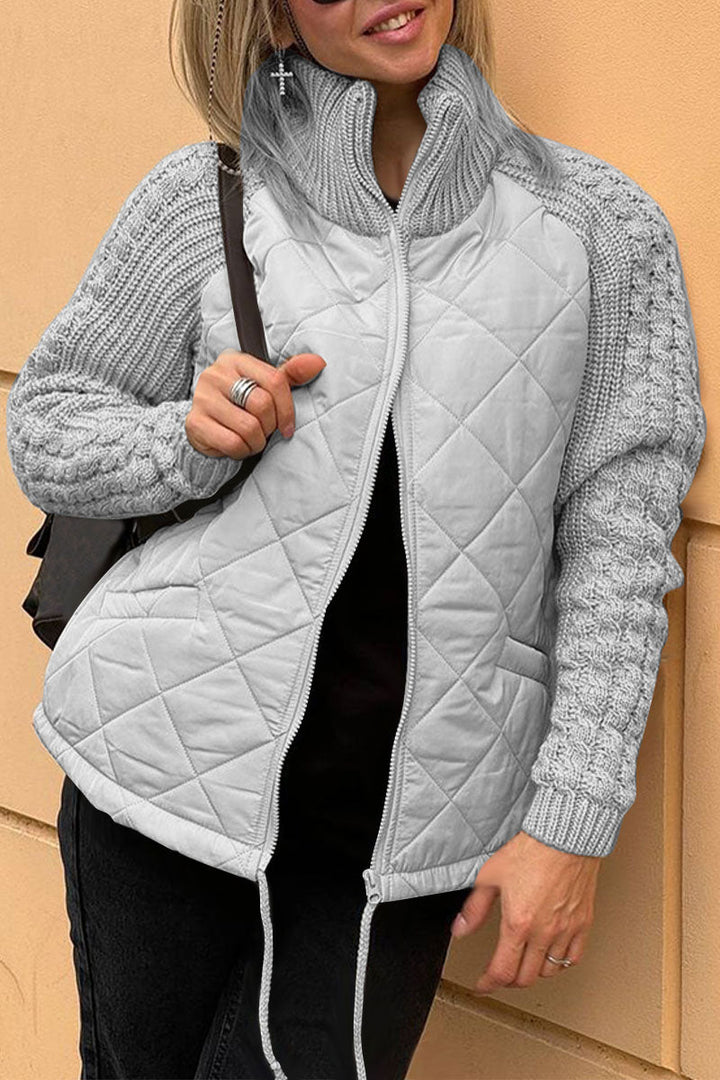 Drune | Lässige einfarbige gestrickte Patchwork-gefütterte Jacke