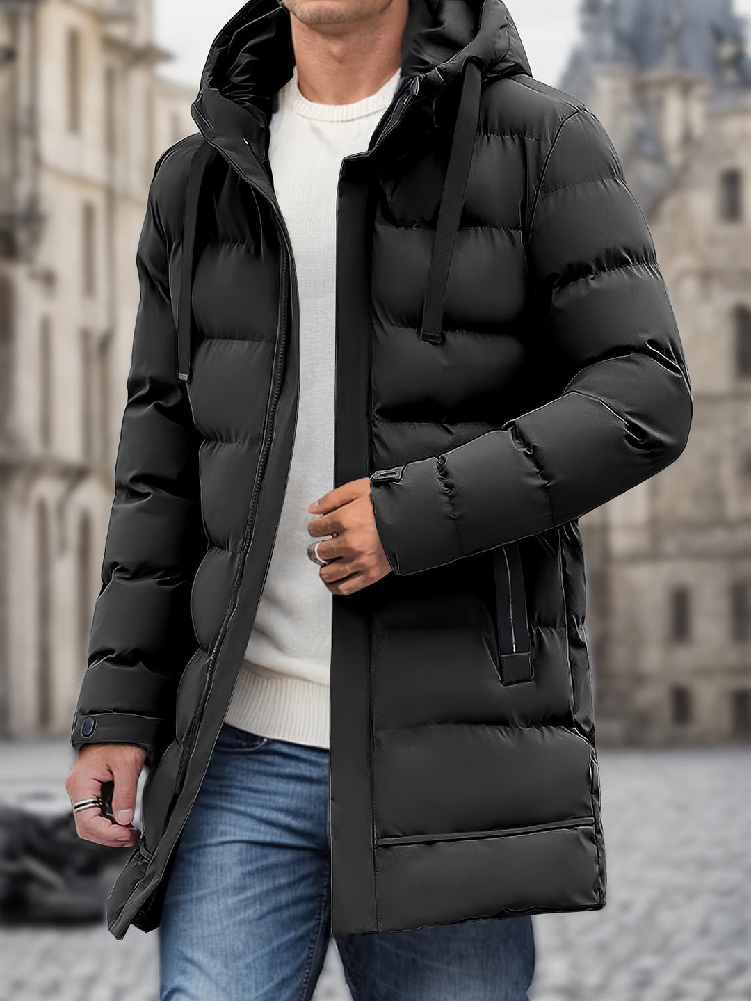 Drune | Lange Gepolsterte Kapuzen Puffer Winterjacke Für Herren - Perfekt für Outdoor-Aktivitäten