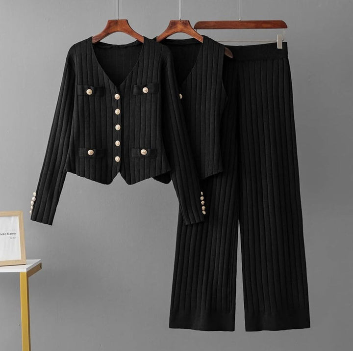 Drune | Elegantes Strickweste- Mit Cardigan- Und Hosen-Set