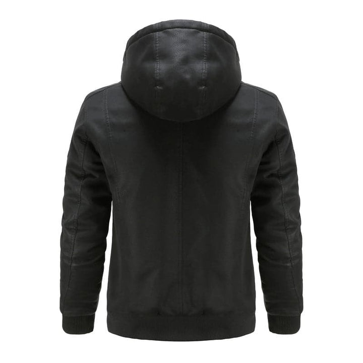 Drune | Leder Look Jacke Kordelzug Kapuze Ge Quiltete Fütterung Reißverschlussverschluss Gerippter Saum