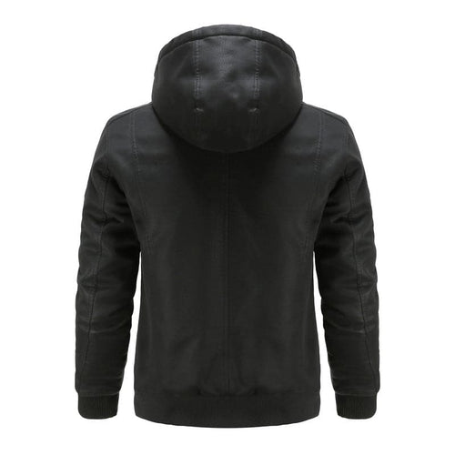 Drune | Leder Look Jacke Kordelzug Kapuze Ge Quiltete Fütterung Reißverschlussverschluss Gerippter Saum