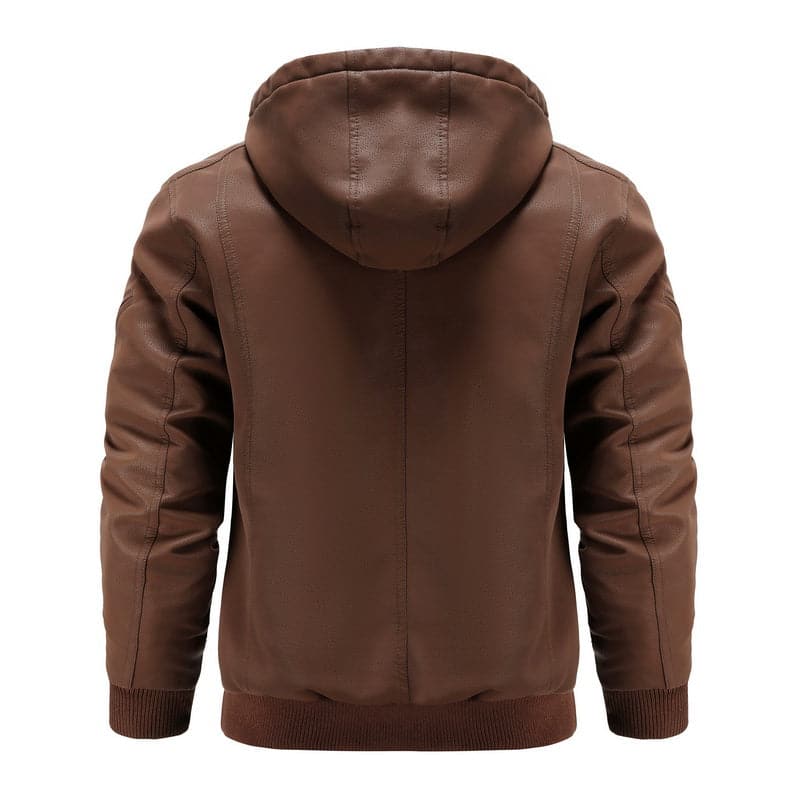 Drune | Leder Look Jacke Kordelzug Kapuze Ge Quiltete Fütterung Reißverschlussverschluss Gerippter Saum