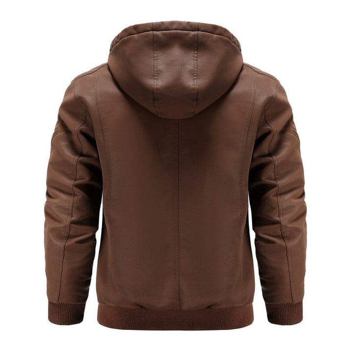 Drune | Leder Look Jacke Kordelzug Kapuze Ge Quiltete Fütterung Reißverschlussverschluss Gerippter Saum