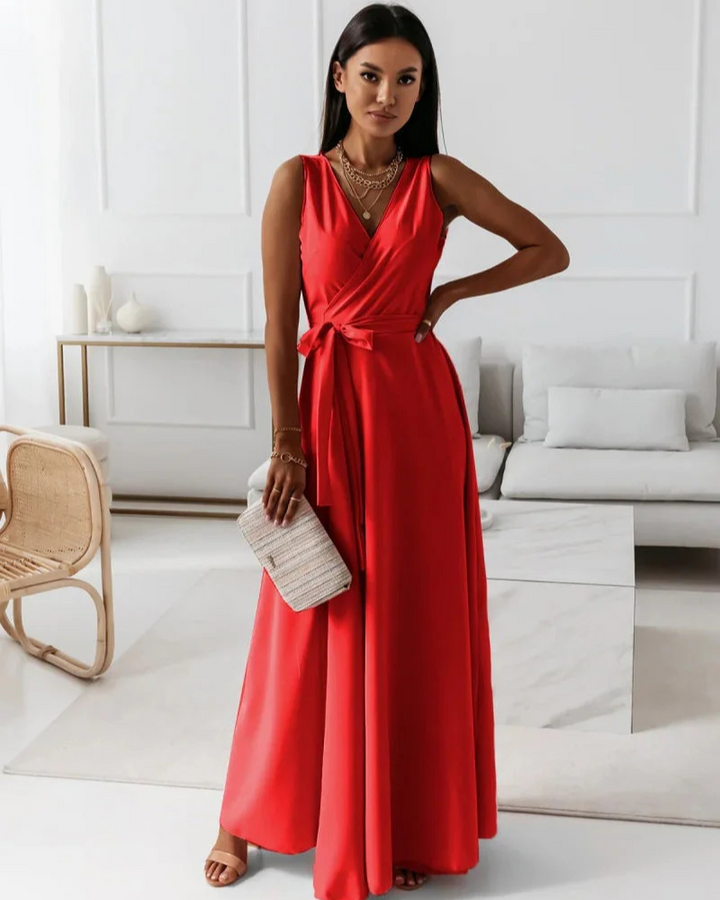 Drune | Langes V-Ausschnitt Kleid für Damen Maxi