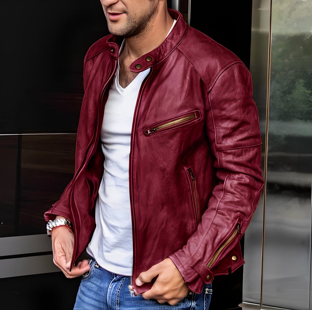 Drune | Klassische Lederjacke mit Reißverschlusstaschen für Männer