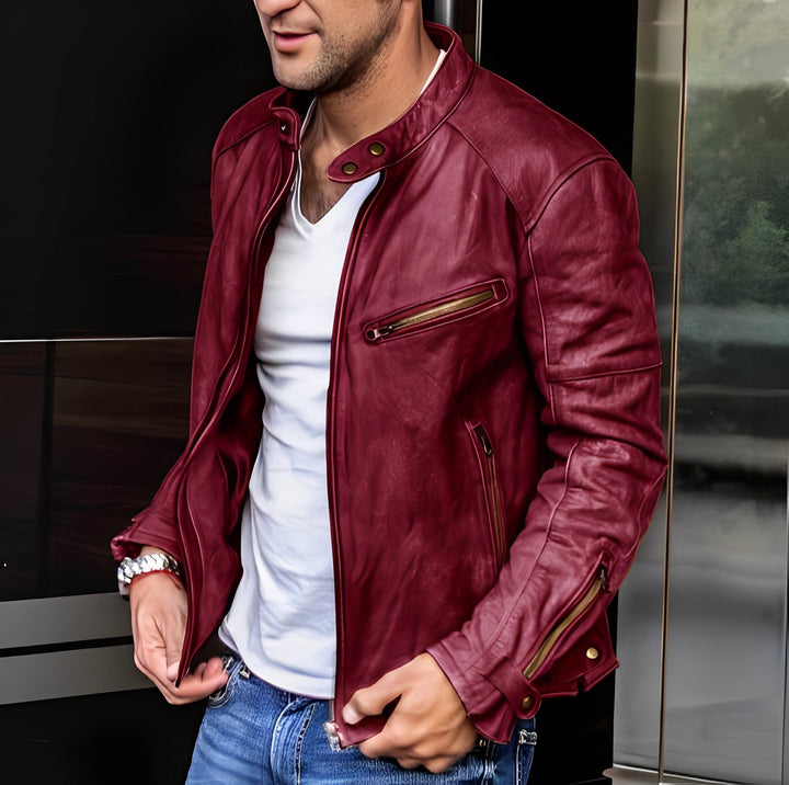 Drune | Klassische Lederjacke mit Reißverschlusstaschen für Männer