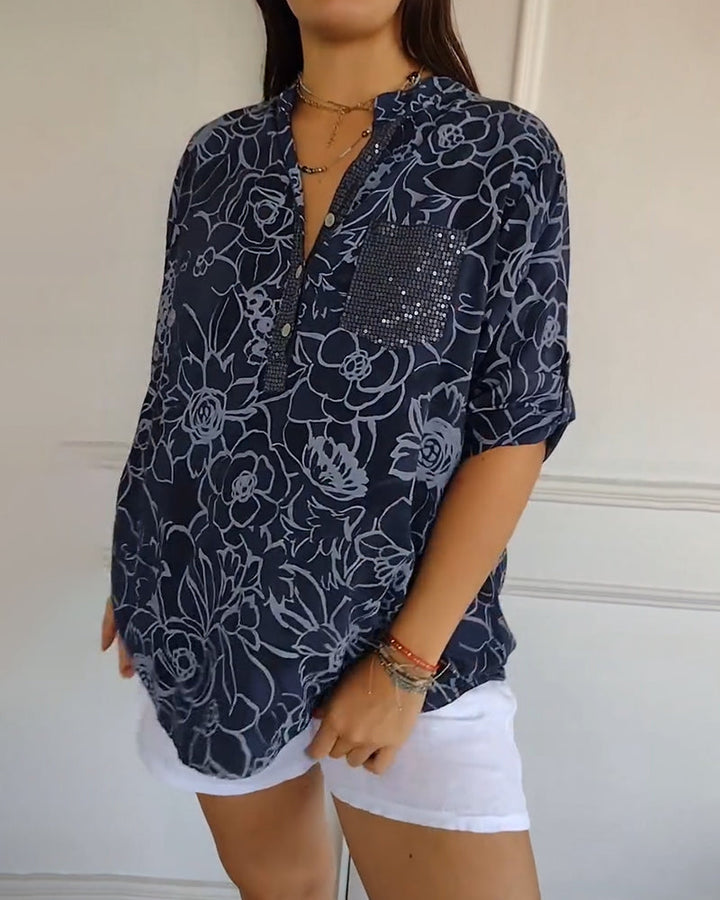 Drune | V-Ausschnitt Button Down Bedruckt