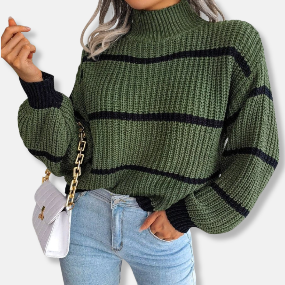 Drune | Strickpullover - Weicher gerippter Rollkragen - Lockere Passform - Klassische Streifen