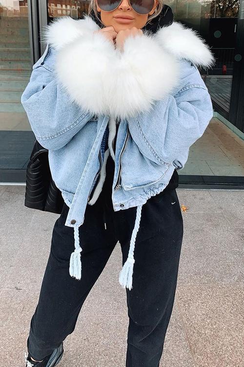 Drune | MODACHIC Jeansjacke mit Pelzbesatz