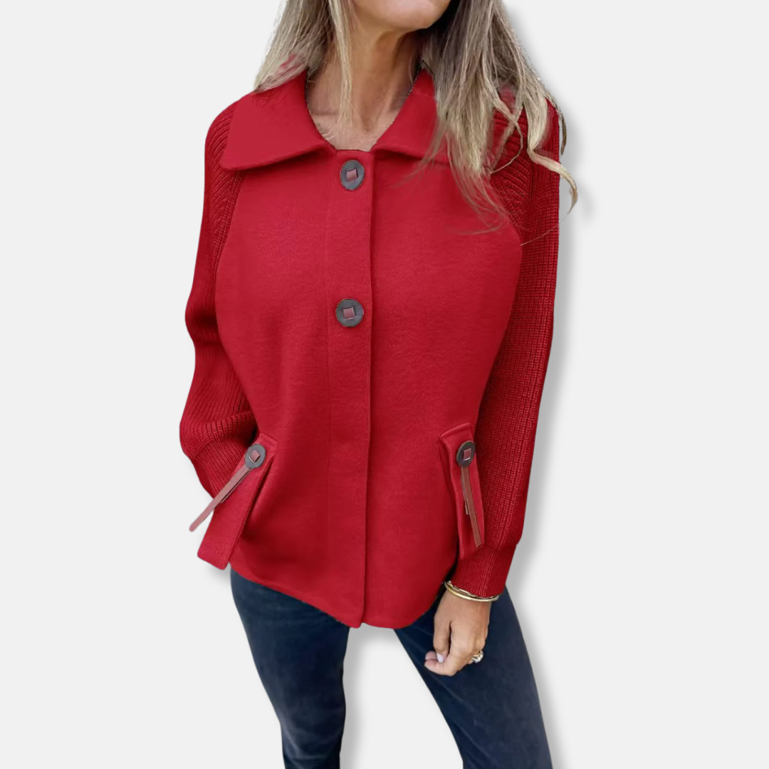 Drune | Jacke - Lässiger Schnitt - Gestrickte Ärmel - Mit Revers - Knopfverschluss